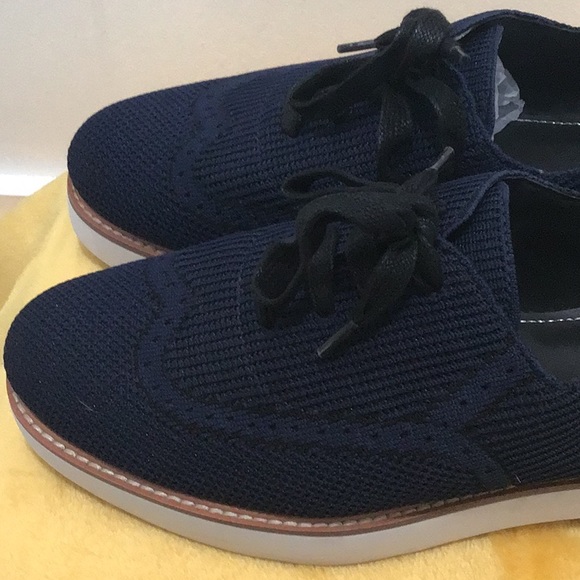 EUC. ZARA Fabric Platform Lace up Sneakers Navy Blue - Picture 6 of 15